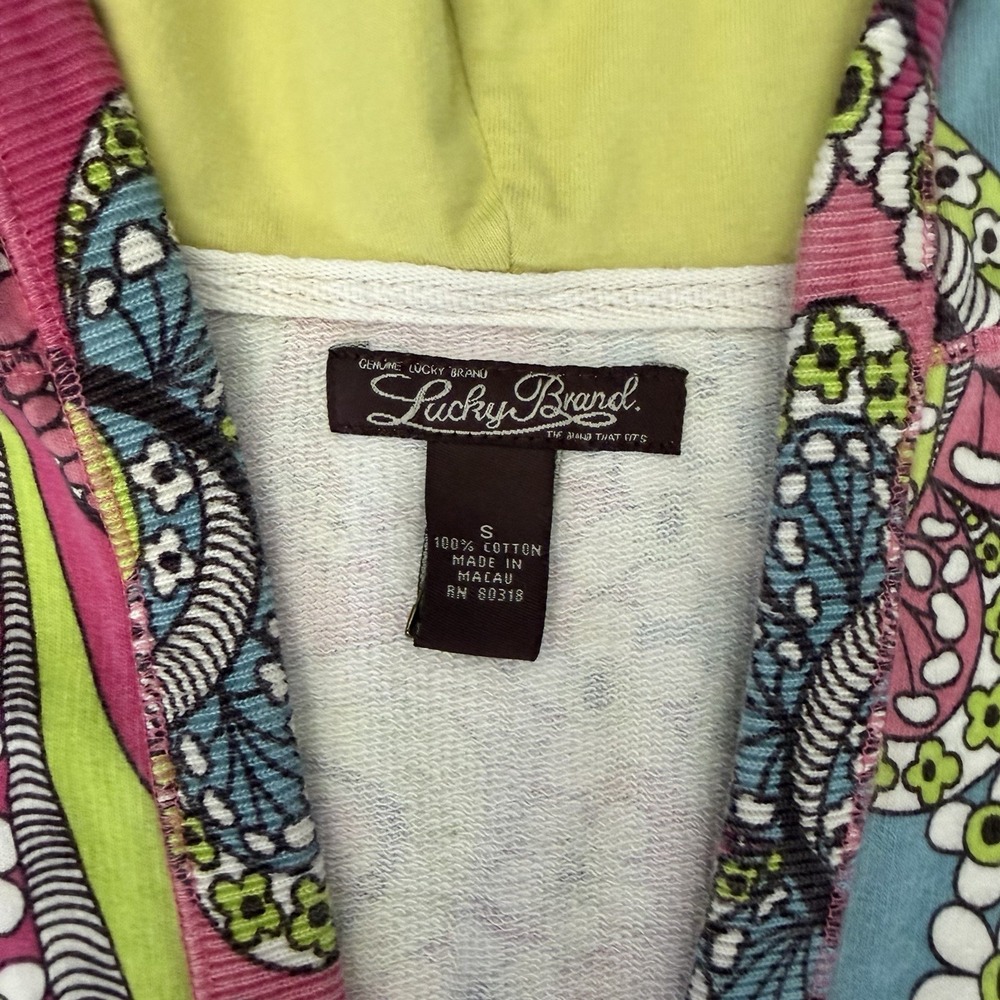 VTG Lucky‎ Brand Paisley Hoodie Small•Hippie Boho Psychedelic Y2K Retro 60's HTF - Picture 2 of 10
